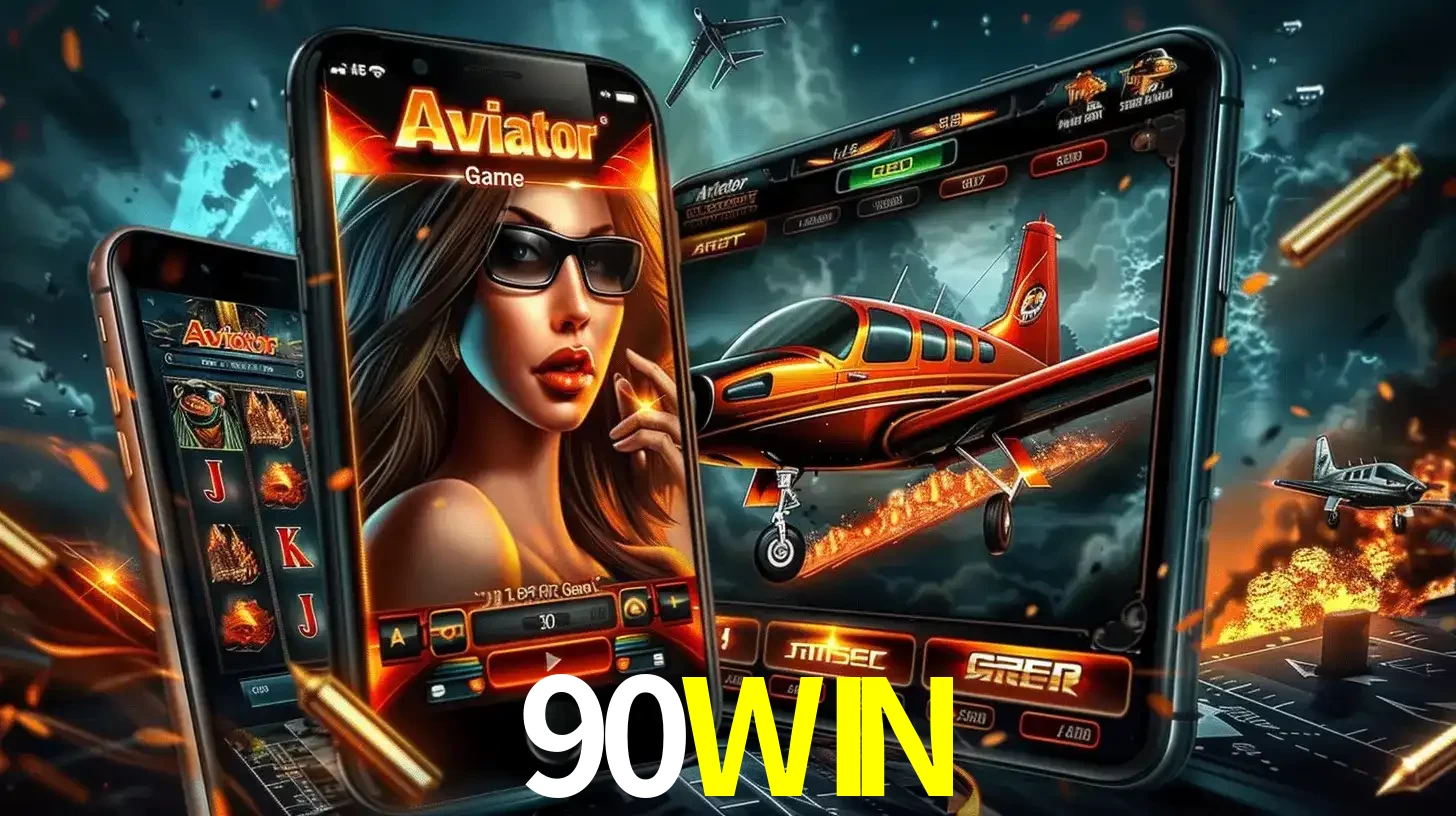 O popular jogo de apostas Aviator exibido em vários celulares e tablets, mostrando a interface emocionante e a ação de voo disponíveis para jogar agora no 90WIN.